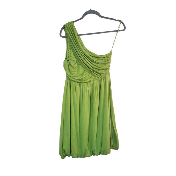 Alice + Olivia Lime Green One Shoulder Bubble Hem Vintage Mini Dress Size Medium - Picture 1 of 11